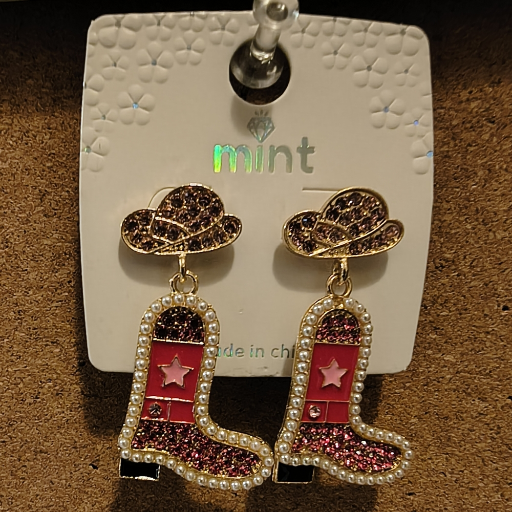 Mint Cowgirl Boot & Hat Earrings